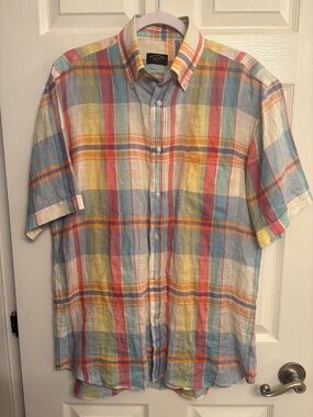 Paul & Shark Pure Linen Plaid Button Up Shirt